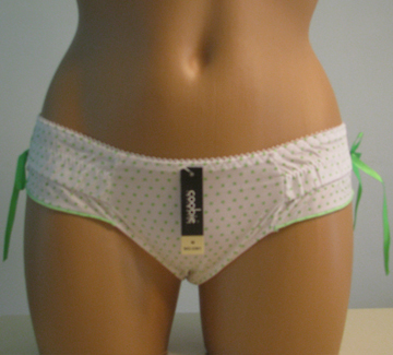 Front view of the green polka dot panties.