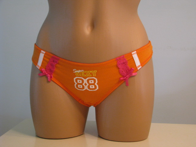 Numbered orange panties.